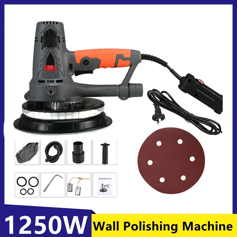 220V 1250W Handheld Self-priming Dust-free Wall Grinder Sandpaper Machine Set with Double Row LED Lamp Wall Polishing Tools