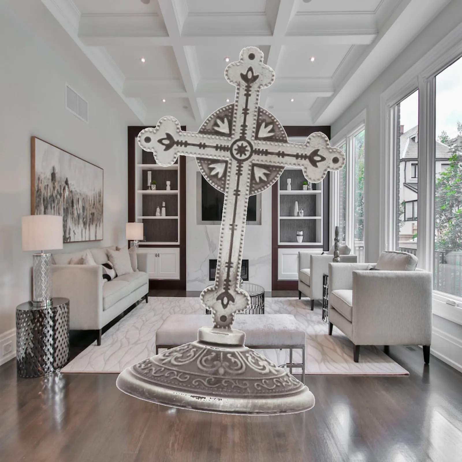 Retro Cross Art Figurine Decorative Sculpture for Office Tabletop Desk Shelf Ornament Home Decor