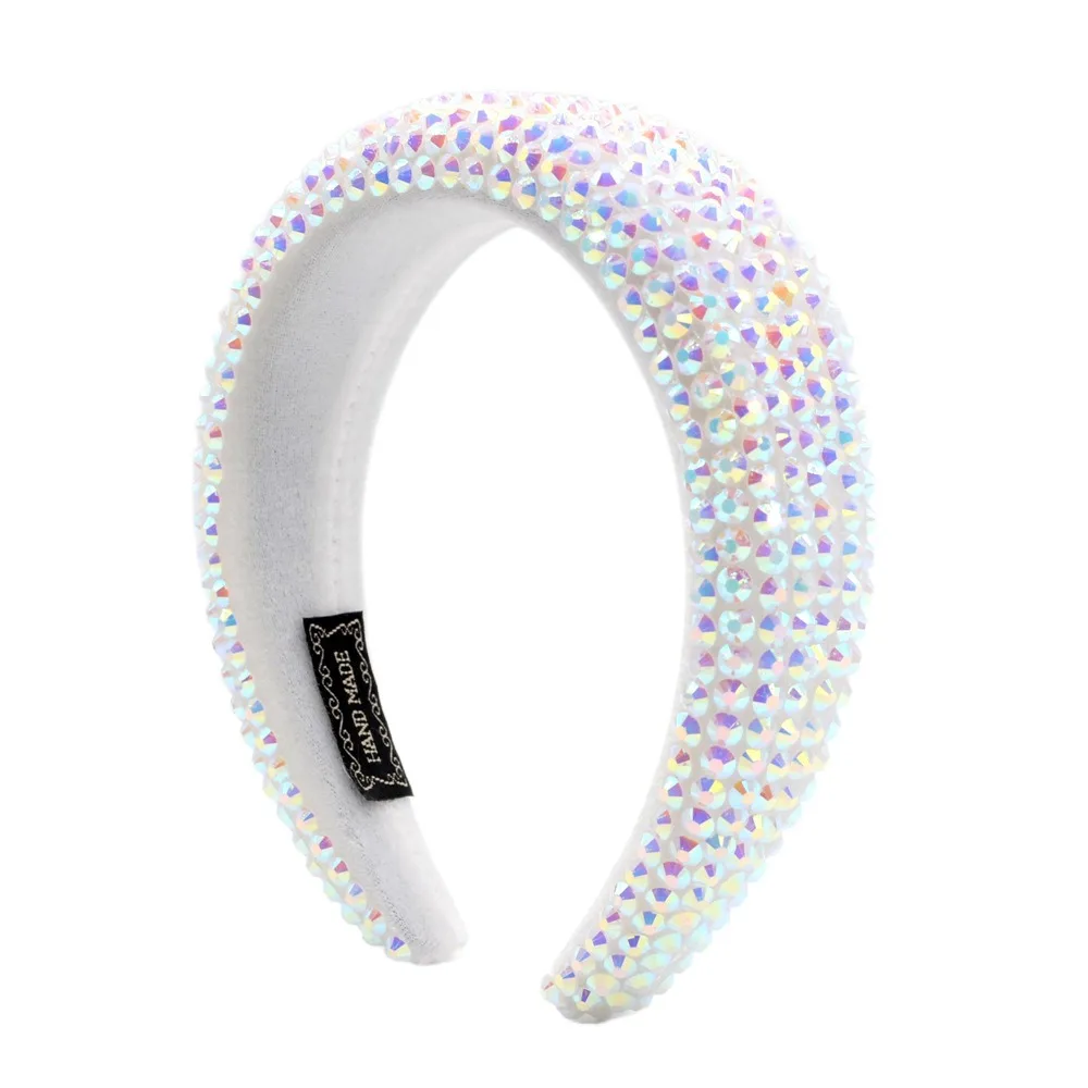 

Wide Brim Full Rhinestone Headband Shiny Padded Design Women Head Hoop Thickened Handmade Hair Accessory Performance