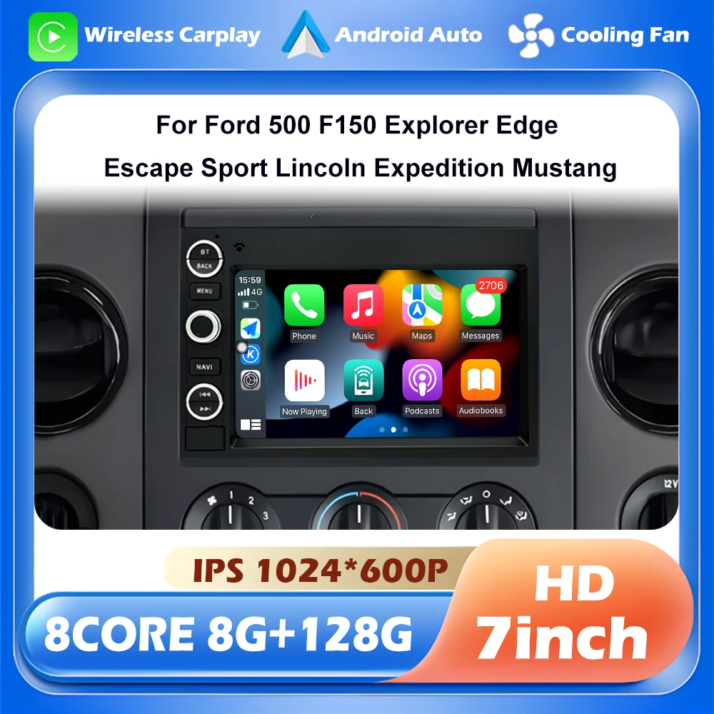 

7-дюймовая система Android для Ford 500 F150 Explorer Edge Escape Sport Lincoln Expedition Mustang Navigation GPS Wireless CarPlay BT