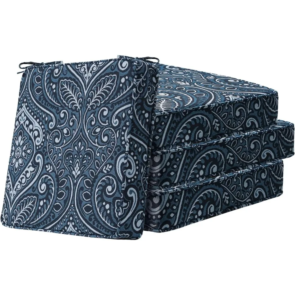 

square corner seat cushions, 18.5" x 16" x 3", set of 4, indoor outdoor water repellent universal chair pads with ties for patio