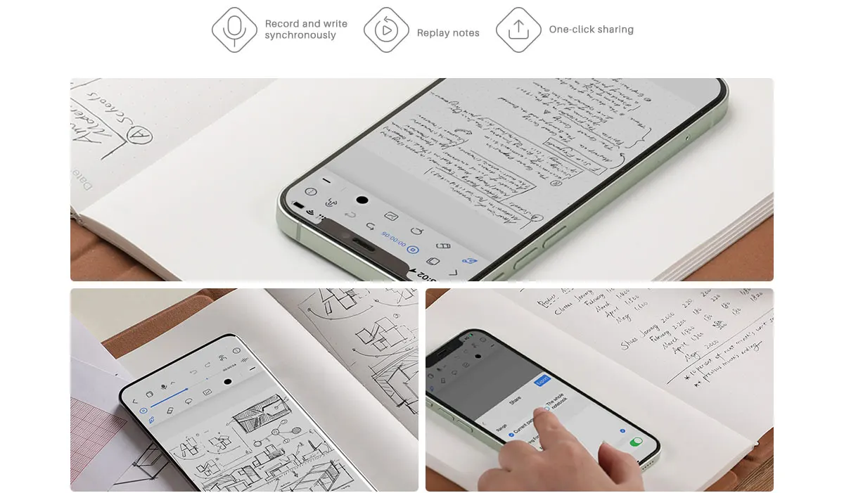 HUION Note-tableta de dibujo Digital 2 en 1 con bolígrafo sin batería, tableta de papel inalámbrica Bluetooth, bloc de e