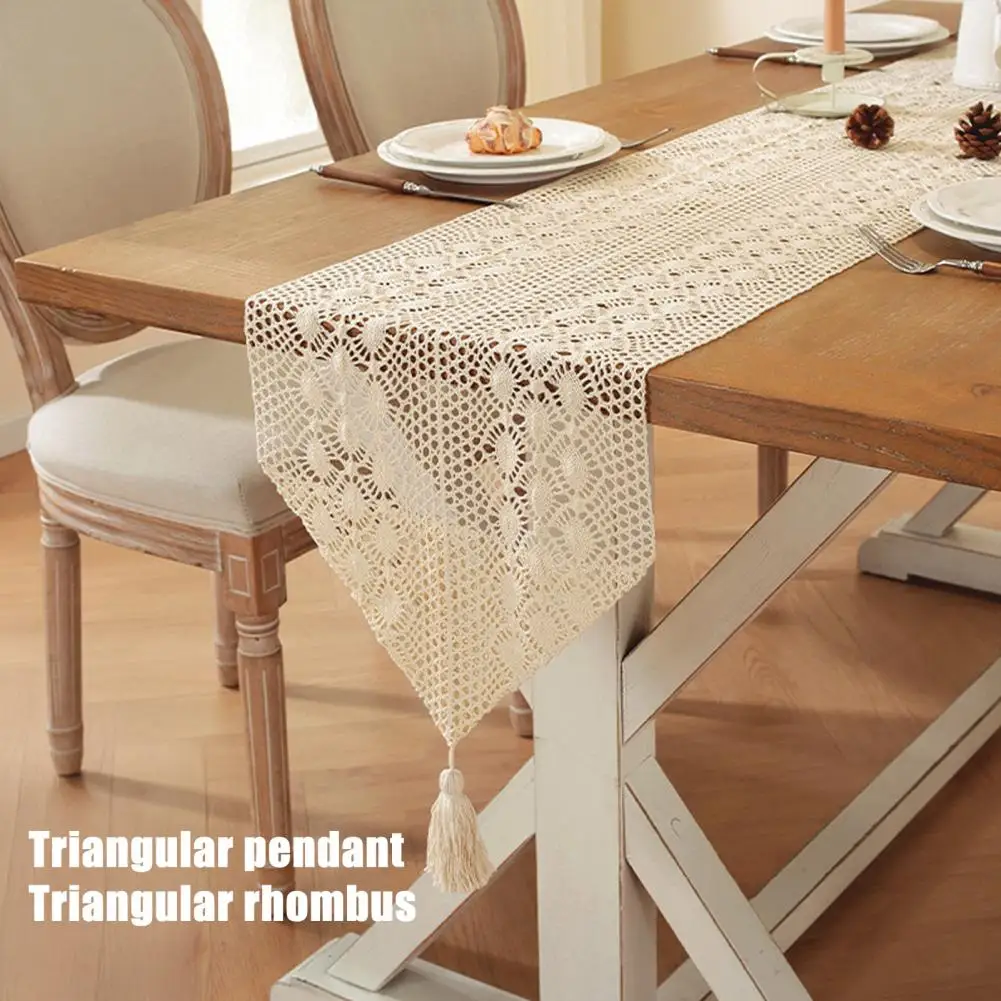 Decorative Table Runner White Lace Table Runner with Tassels Boho Rustic Scalloped Table Decor Retro Bridal Shower Wedding Party