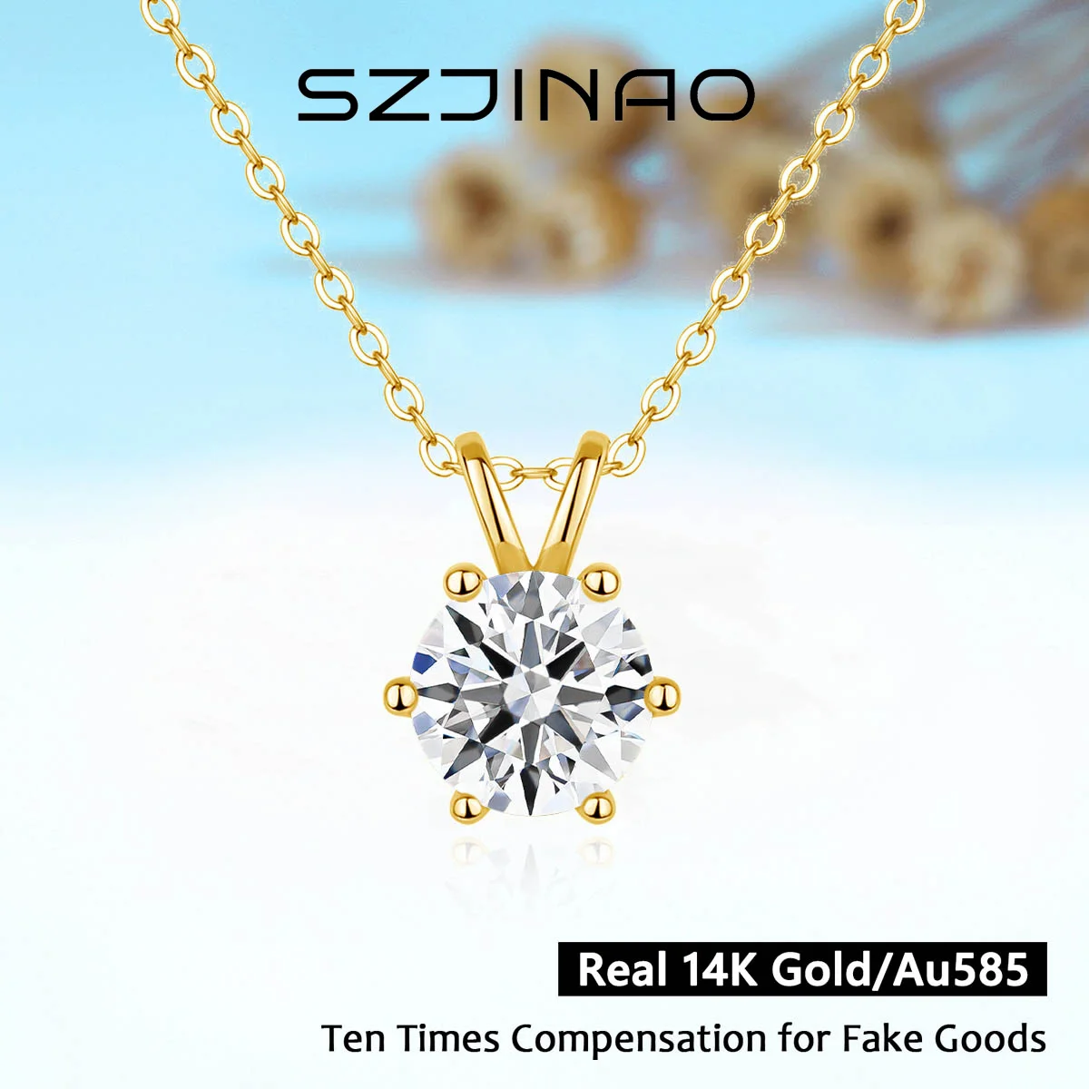 2CT 3CT Moissanite Diamond Pendant D VVS1 for Women 100% Au585 14K Gold Necklaces Classic Jewelry for Wedding Anniversary Gift