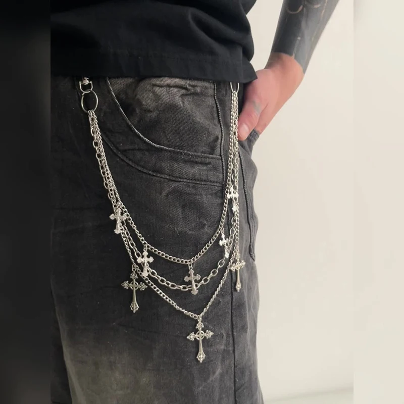 Punk Rock Pantaloni incrociati multistrato Catena in vita Uomo Donna Portafoglio Fascino Jeans Regalo di gioielli hip-hop unisex