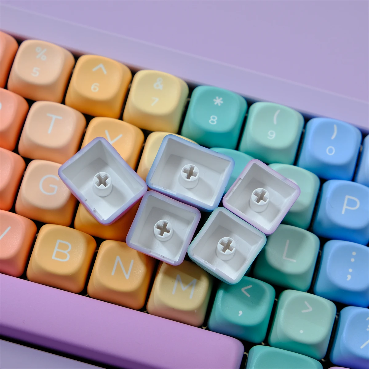 Colorful Soft Candy Gradient Keycaps XOA MOA Profile Keycap PBT Dye Sublimation KeyCap 126 Keys For MX Mechanical Keyboard