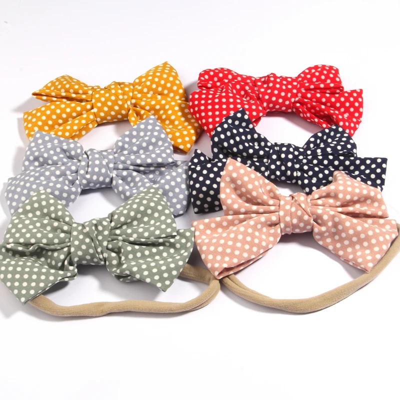 

50Pcs 4.8" 12cm Cotton Linen Leopard Printed Bowknot solid Headband For Girl Ribbon Headwear Toddlers Band Infant Hair Accessory