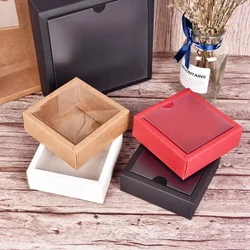 10pcs Square Kraft Paper Flip Box Transparent Frosted PVC Cover Carton Candy Desserts Cosmetic Soap Storage Packaging Boxes