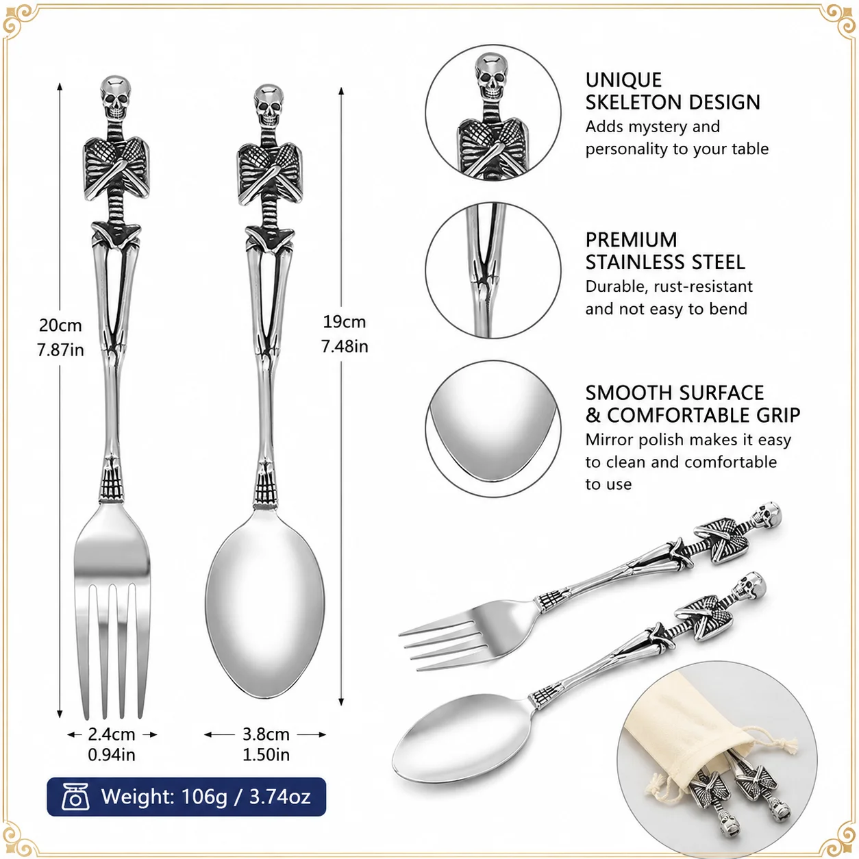 Halloween Titanium Steel Fork Spoon Skeleton Skull Mermaids Handle Tableware Vintage Dinner Table Flatware Set Christmas Gifts
