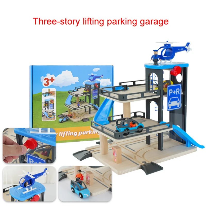 Nuovi accessori per binari del treno in legno Ponte in legno Garage compatibile Biro Track Toy per bambini Stazione ferroviaria in legno