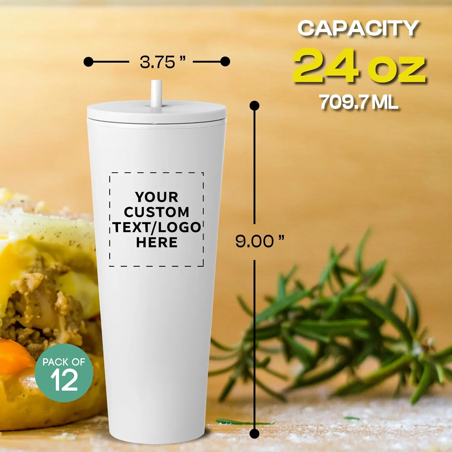 أكواب بلاستيكية مخصصة من كيناي مع قش 24 أونصة، مجموعة من 12 قطعة، عبوة كبيرة مخصصة مثالية للمشغول باللون الأبيض المعزول #5