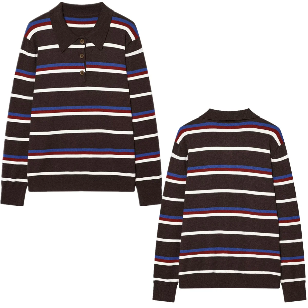 

Maxdutti Minimalist Colorful Striped American School Team Retro Polo Shirt Pullover Tops Women's Sweater Knitwear Woman Clothing