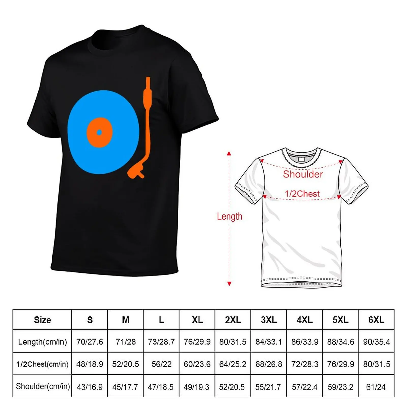 Blue Orange Vinyl Record Turntable T-Shirt Fitness Quick Dry Short Sleeve Top