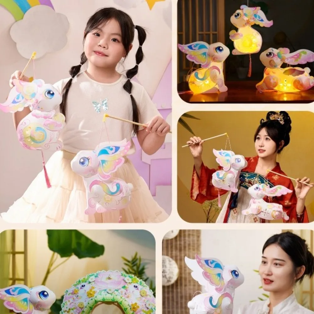 Flying Rabbit Rabbit Lantern Handmade Cartoon Mid-Autumn Festival Lantern Chinese Style Glowing Handheld Rabbit Lantern Children