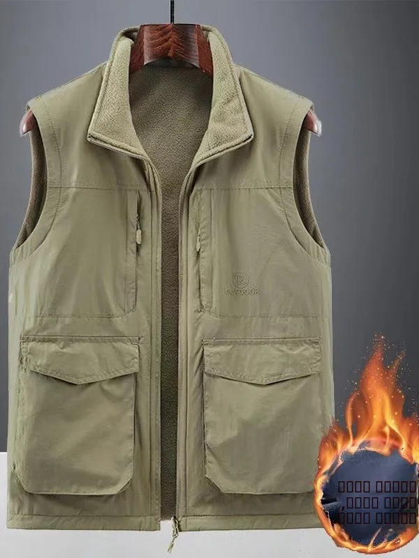 

Thiened Fce Outdoor Leisure Men's Vest Autumn Winter Double-sided Wear Sports Casual Thiened Fce Vest Men's Jaet