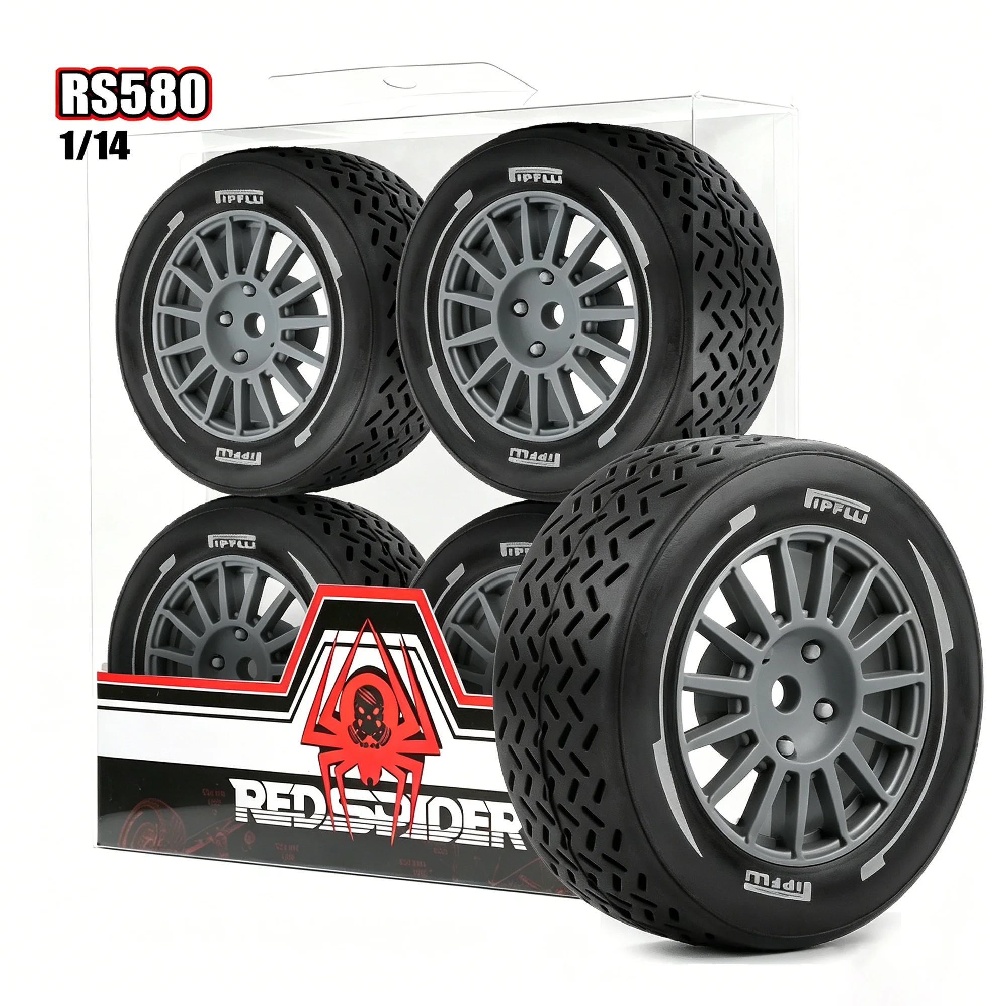 RED SPIDER 4 Stück 1/14 RC Rallye-Rennreifen für Straßenfahrzeuge, Gummireifen mit 12mm Sechskant für 1:14 Maßstab RC Auto ARRMA Upgrade-Teile