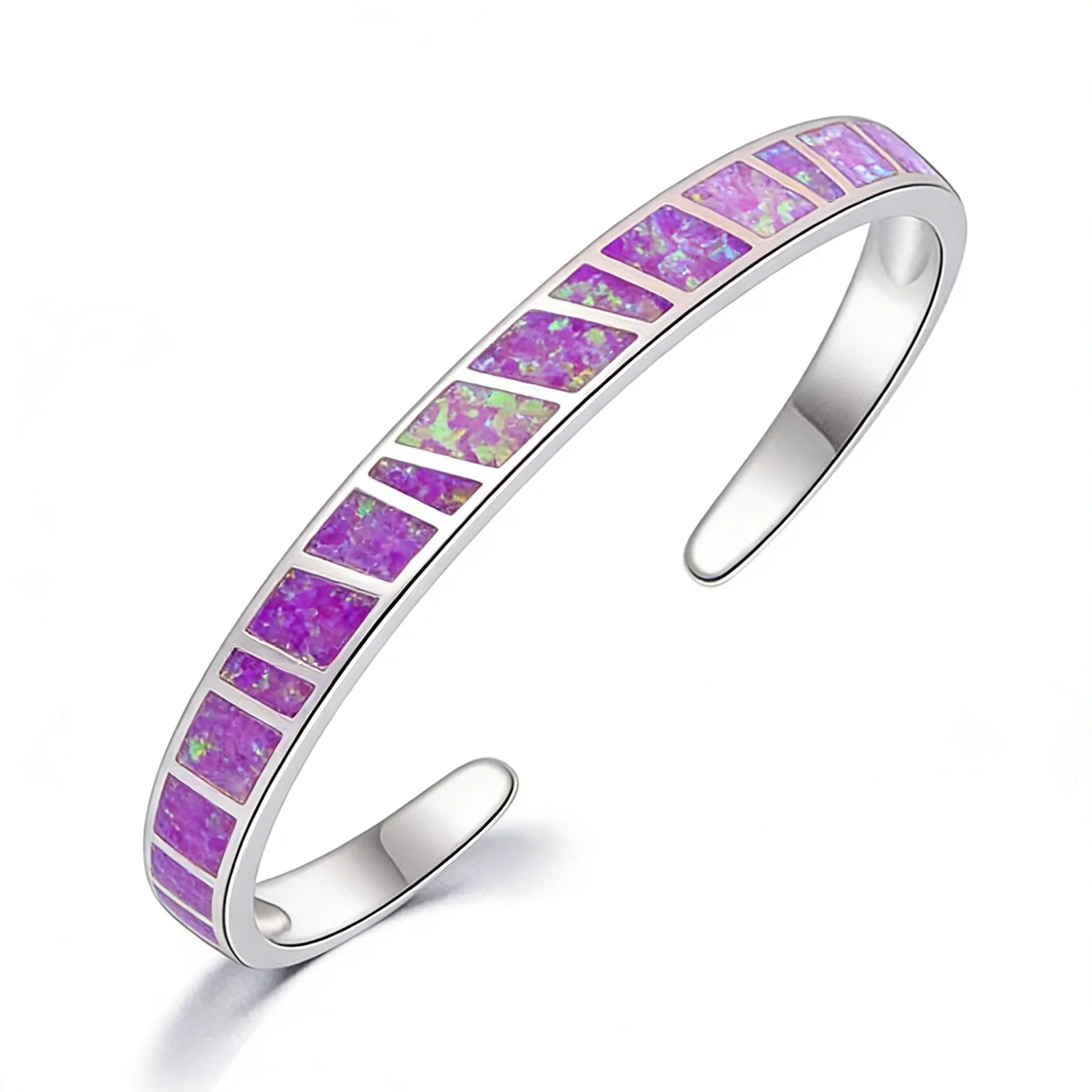 Blaues Opal-Manschettenarmband für Damen, silberfarbenes Statement-Armreif, stapelbarer Boho-Schmuck als Geschenk für Mädchen und Frauen – Detail 13