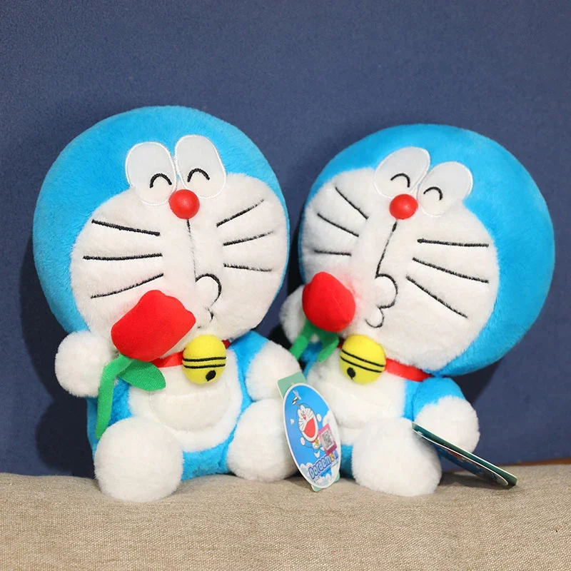 Original com etiqueta rosa flor doraemon plushies boneca doraemon recheado anime bonito fofinho dolldoraemon brinquedo de pelúcia presentes