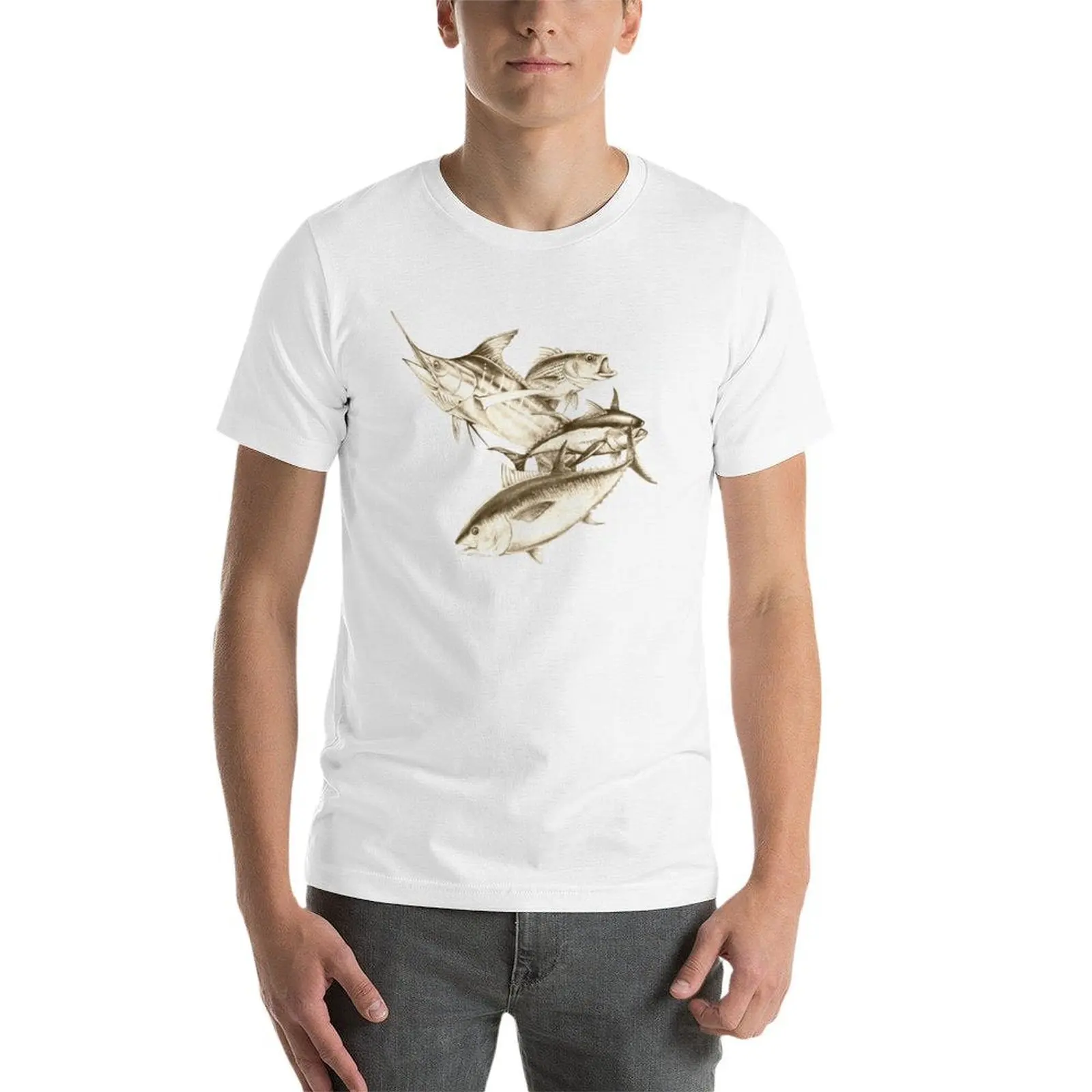 เสื้อยืดลายปลาทะเล เสื้อยืดผู้ชาย เสื้อยืดผ้าฝ้าย เสื้อยืดผู้ชายคุณภาพสูง เสื้อยืดแบรนด์หรู เสื้อยืดผู้ชายผ้าฝ้าย 100% เสื้อยืดแบรนด์หรู