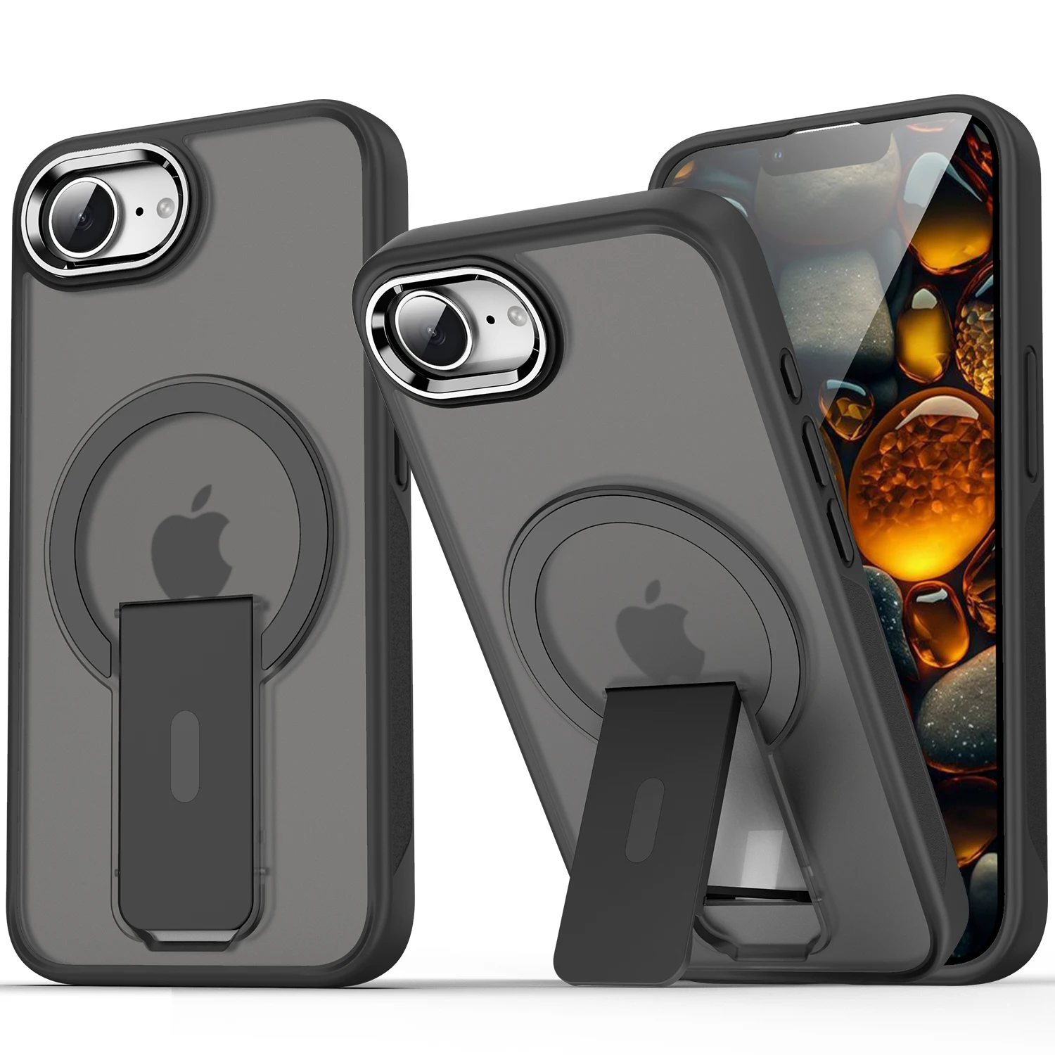 Matte For Magsafe Magnetic Stand Invisible Support Case For iPhone 16E 16 15 14 13 12 11 Pro Max Plus Translucent Hard Cover