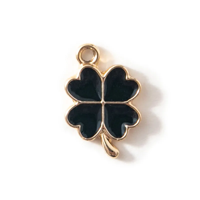 20pcs/Lot Gold Color Plated Enamel Charms Lucky Four Leaf Clover 8*14mm DIY Making Findings Handmade Jewelry Pendants