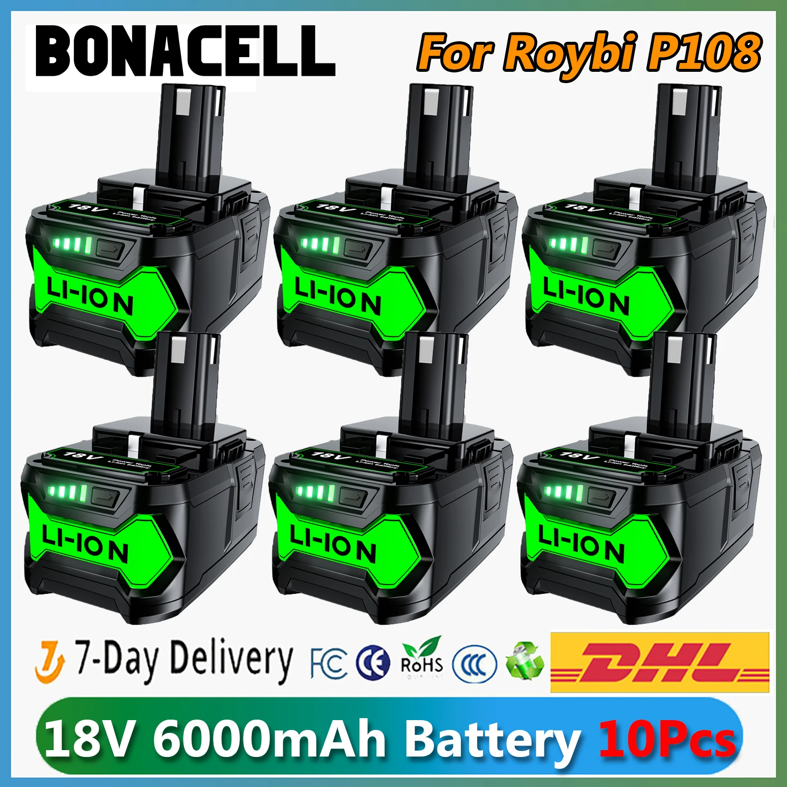 6.0Ah Battery For Ryobi P108 18V 6000mAh Li-ion Replacement Battery BPL1820 P108 P109 P106 P105 P104 RB18L50 Power Tool Baterry