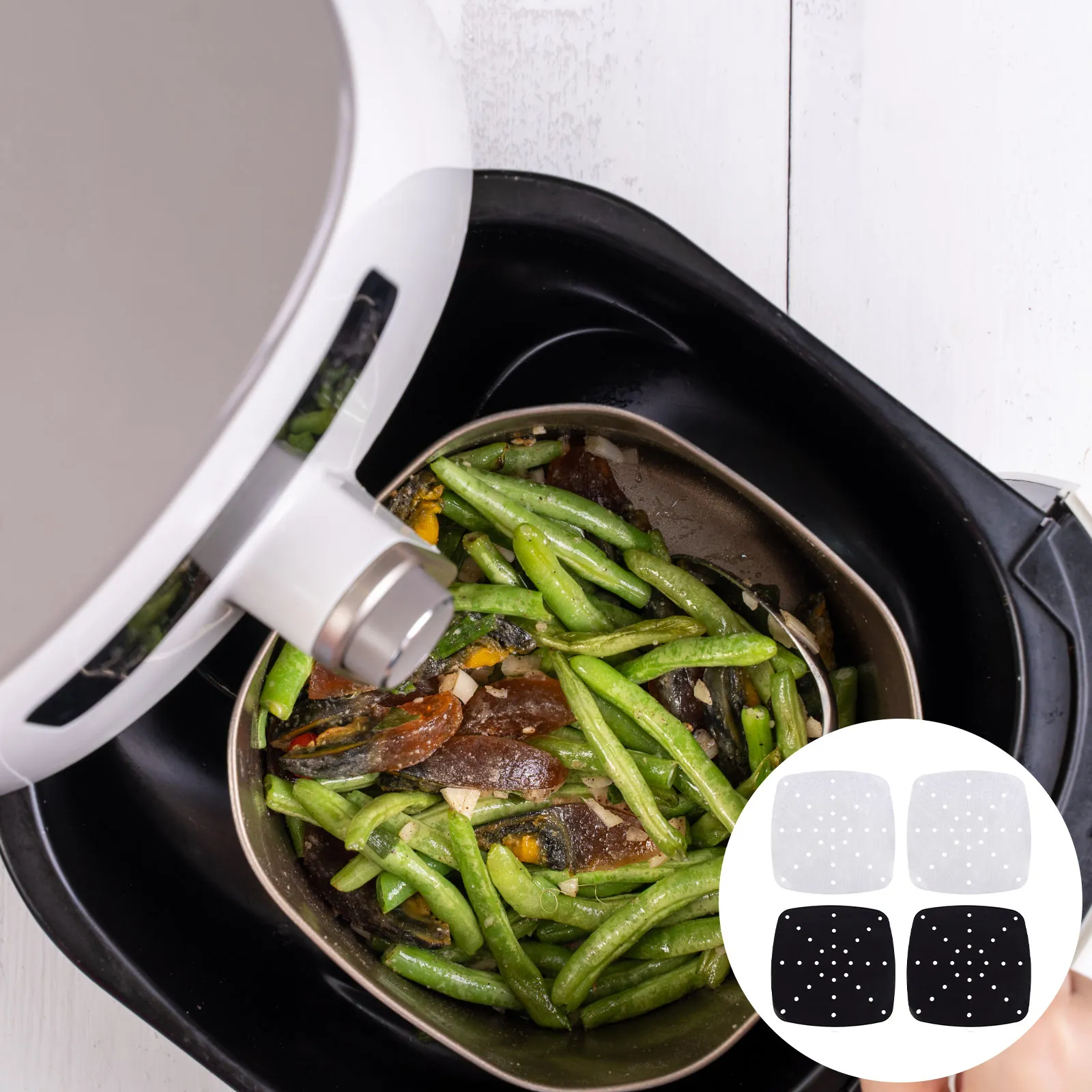 4Pcs Heat Resistant Air Fryer Mats Non-Stick Steamer Baking Mat Reusable Perforated Patch for Airfryer Kitchen Gadget