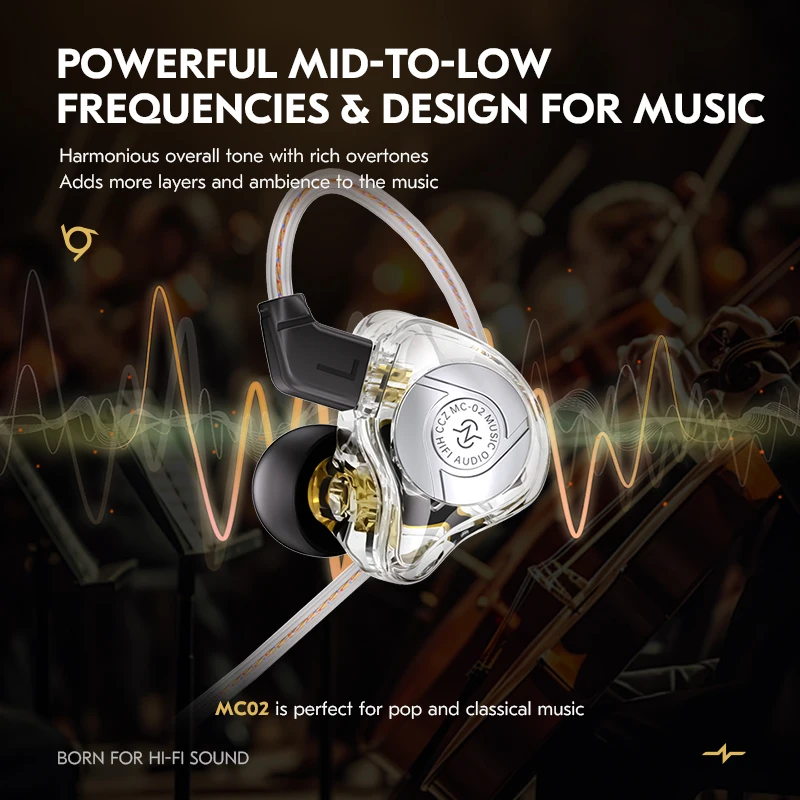 CCZ MC02 Cuffie intrauricolari HiFi Driver dinamico a doppio magnete Cavo DD 5N OFC grande da 10 mm Cuffie cablate per musica per gli appassionati del suono