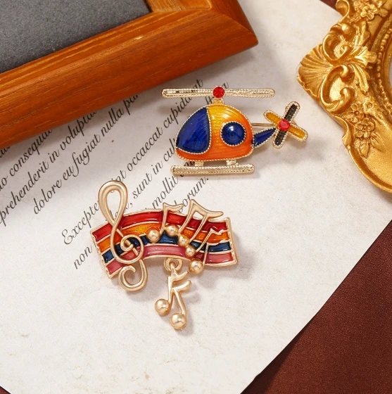 Glazed retro cartoon helicopter brooch for female students, dripping oil notes, summer brooch accessories