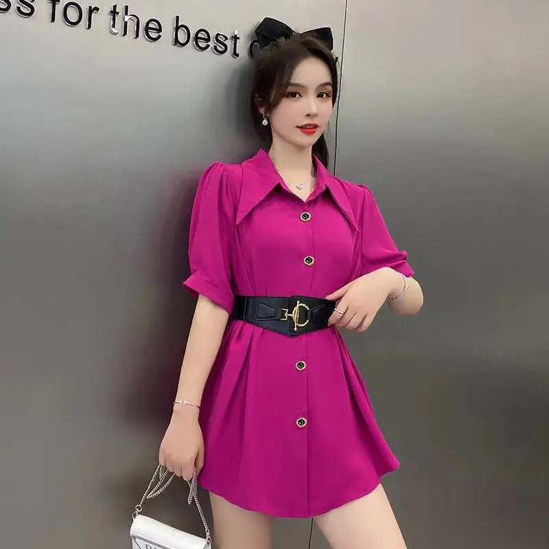 

Women Summer Simplicity Office Lady Solid Color Square Collar Short Sleeve Midi Dress Women Clothes Casual All-match Dresses