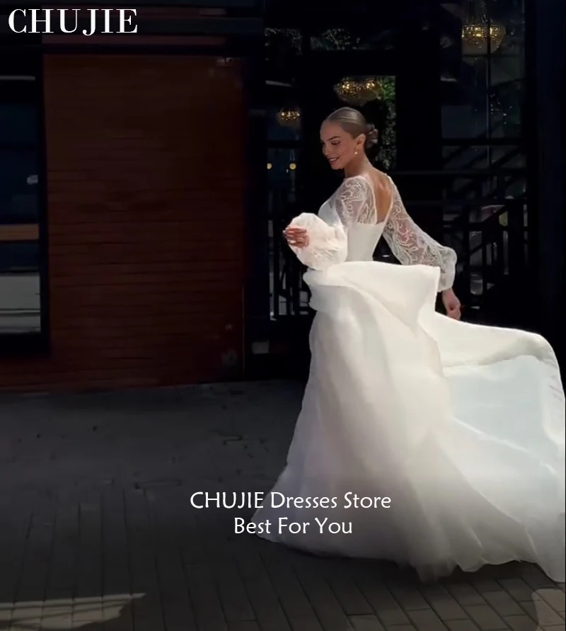 맞춤형 흰색 웨딩 드레스 아플리케 긴 소매 오간자 프로미 드레스 단정한 긴 소매 이브닝 가운 모로코 파티 드레스