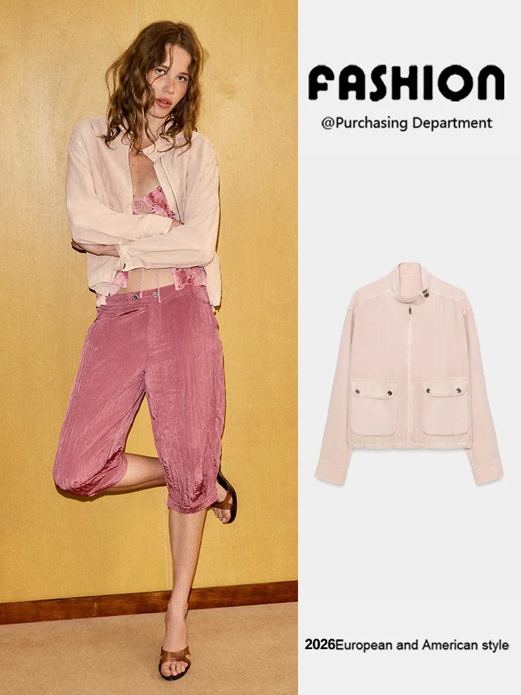 Jacket Women's resistant With sleeves logistics, Collar standing with effect slightly. and pockets, multiple guaranteed, For Summer purifies the year, Short length, your style the European.