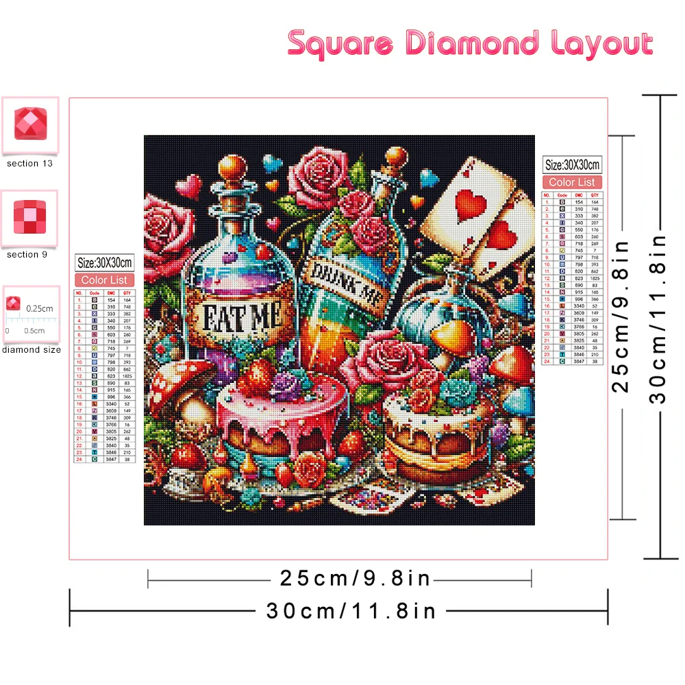 Huacan Diamond Painting Cartoon Cake Full Drill Mosaic Flower Rose Complete Kit Art Home Decorative Rhinestone Pictures