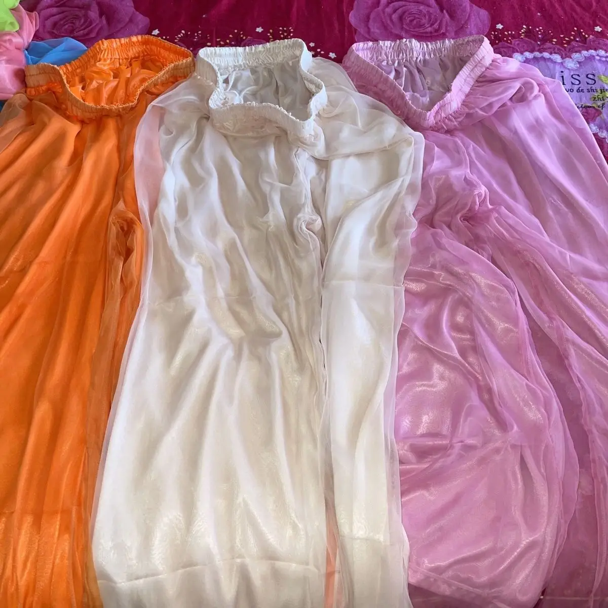 Handmake Super Silky Slippy Elastic Waist Wide Leg Trousers Colorful Double Layer