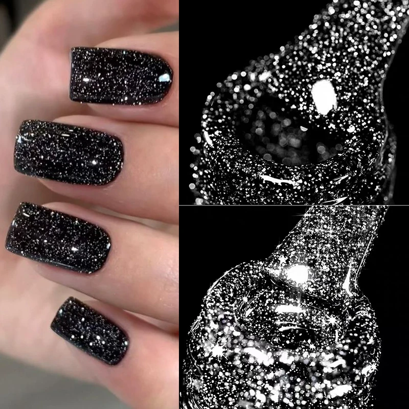 UR SUGAR 15ml paillettes réfléchissant noir vernis à ongles effet Flash brillant tremper UV Gel manucure coloré néon Nail Art vernis