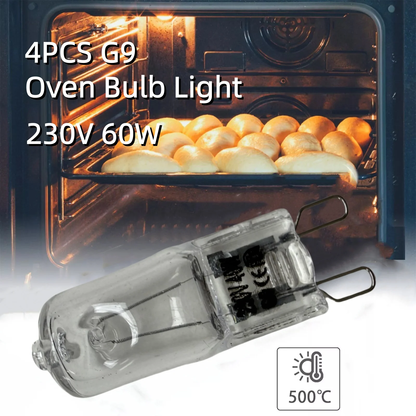 4PCS 230V 60W G9 Oven Light High Tempe Resistant Durable Bulb Lamp for Ovens Fans Etc.