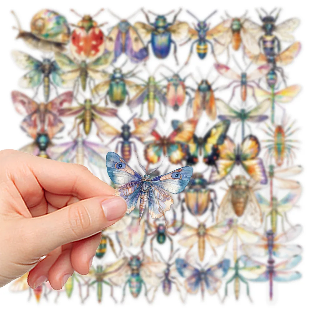 สติกเกอร์แมลงการ์ตูนน่ารัก 50 ชิ้น วัสดุ PET สำหรับของเล่น DIY กระเป๋าเดินทาง แล็ปท็อป กีตาร์ สเก็ตบอร์ด เคสมือถือ จักรยาน รถยนต์