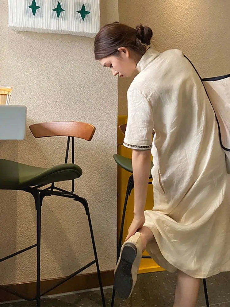 夏の新レトロバックル半袖ドレス女性中国風の緩い気質改善されたチャイナドレス