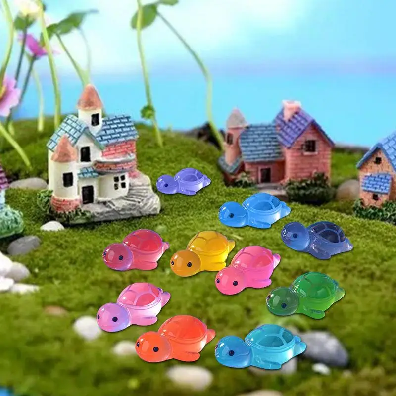 10Pcs Mini Turtles Luminous Ornament Miniature Figures Tiny Turtles Micro Fairy Garden Landscape Home Fish Tank Aquarium Decor