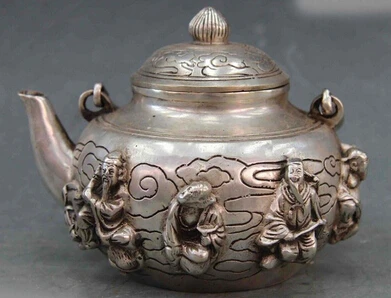 

Chinese Folk blanco Copper Silver inmortales Flagon hervidor tetera olla vino 506 copper decoration bronze factory Pure Brass