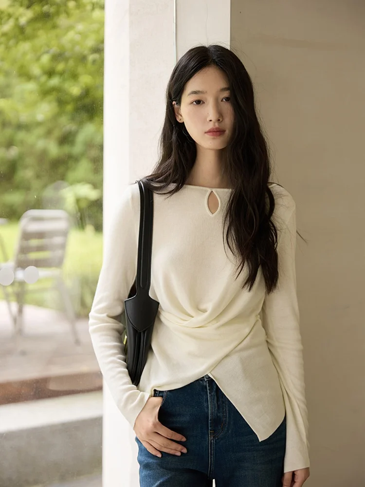 

Повседневный корейский женский вязаный свитер, круглый, неровный, с перекрестием, свободный крой, осенний дизайн, повседневный свободный топ