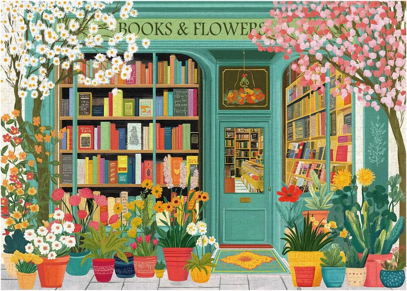 120/300/500/1000 Pieces Spring Flowers Bookstore Jigsaw Puzzle Stress Relief Entertainment Toys Landscape Puzzles Christmas Gift