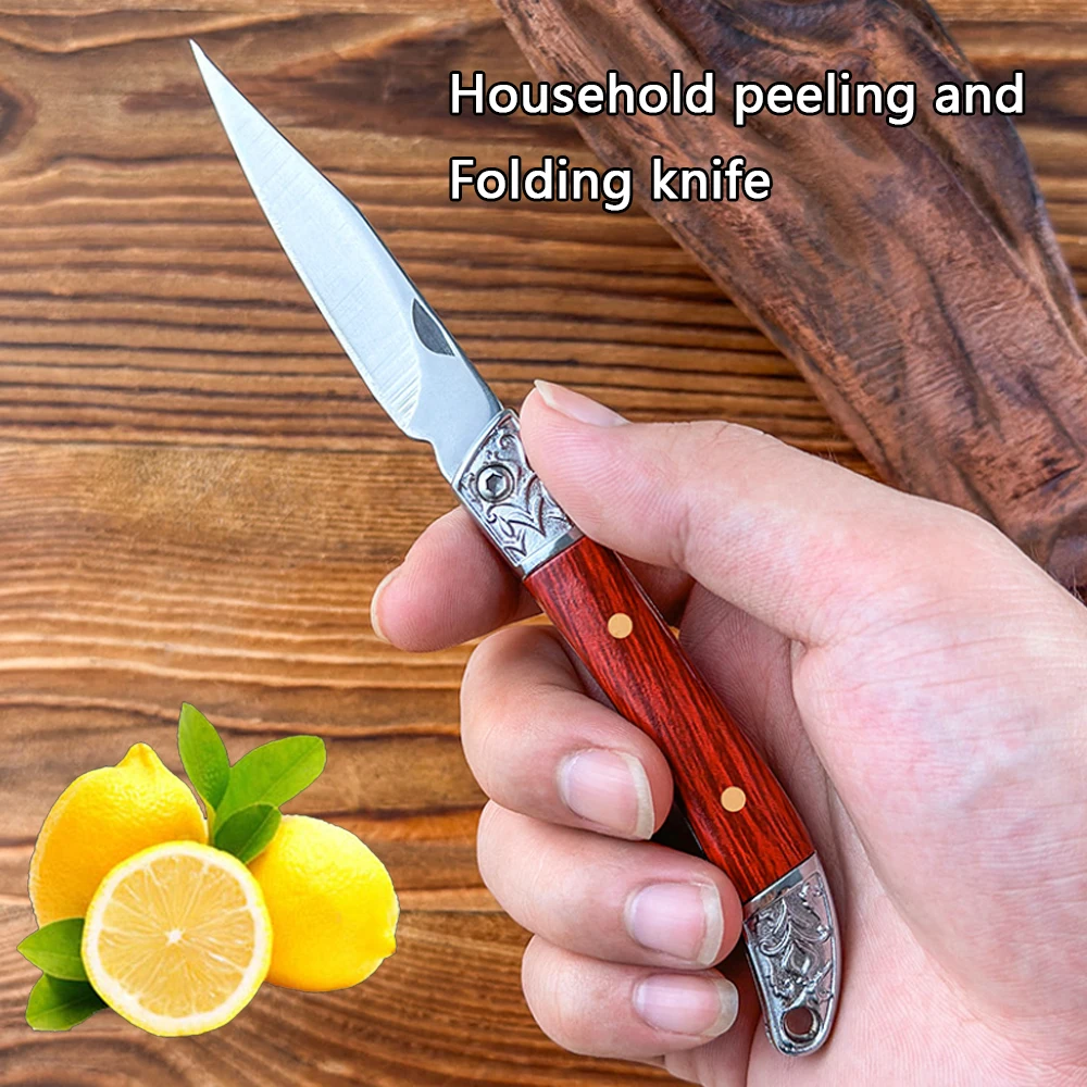 Stainless Steel Plastic Folding Knife 3D Printing Imitation Wood Outdoor EDCTactical Hunting Knife Sharp and Durable Fruit Knife