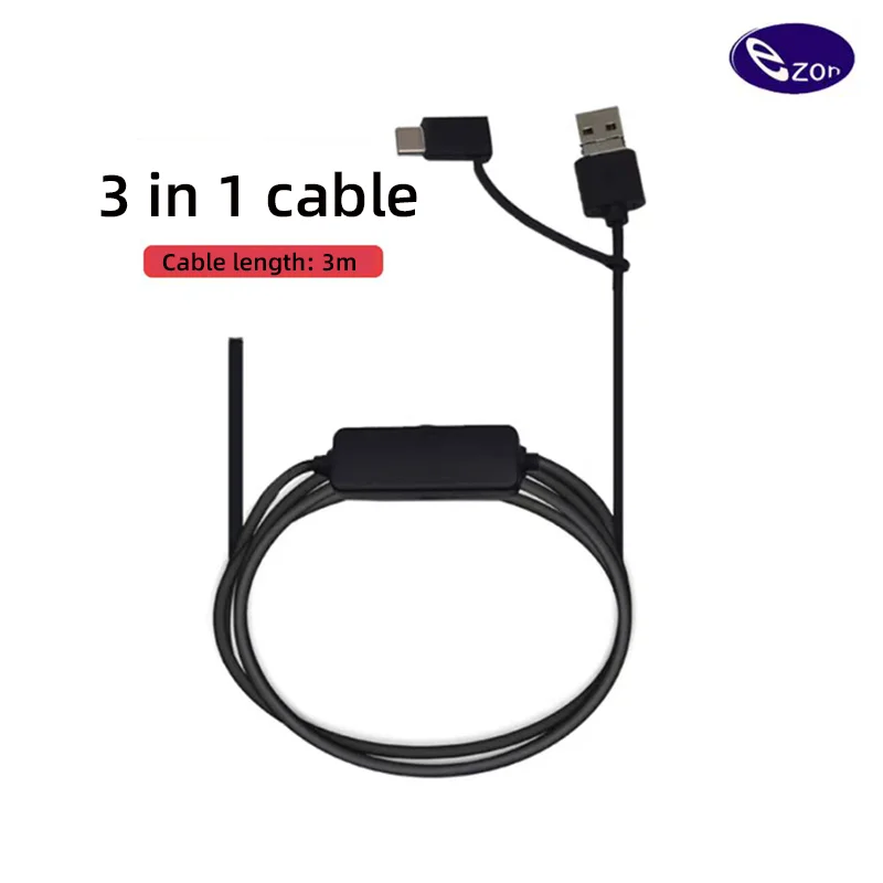 Cable endoscópico 3 en 1, USB 2,0, Android tipo c, longitud de 3m