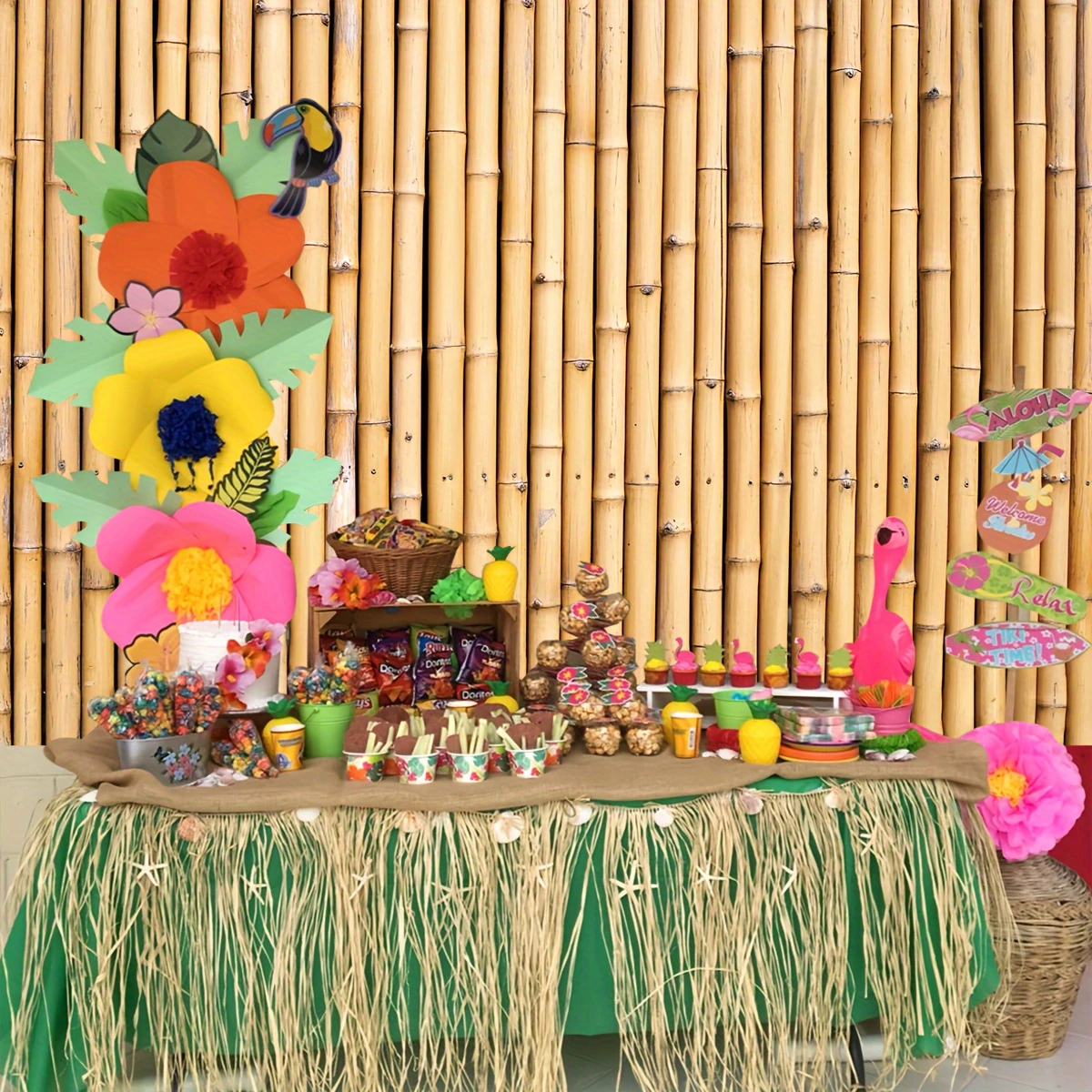 Bamboo Background Party Hawaiian Beach Background decoration Photography Halloween Christmas party supplies decoration