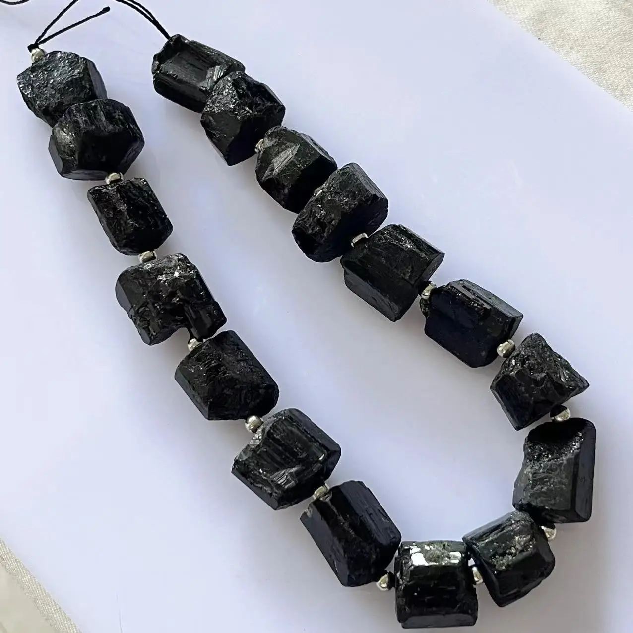 Natural Rough Black Tourmaline Tumbled Stones, approx 15-20mm, irregular freeform shape, about 17 pcs per strand