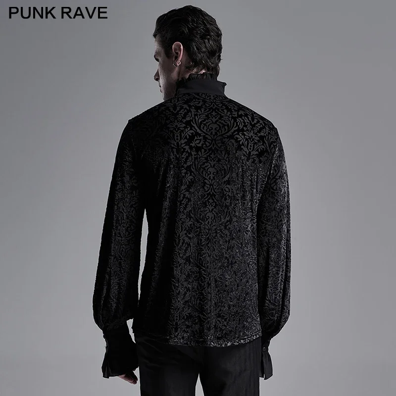 PUNK RAVE Men\'s Gothic Gorgeous Vintage Velvet Laser Dress Shirt Palace Jacquard Banquet Wedding Long Sleeve