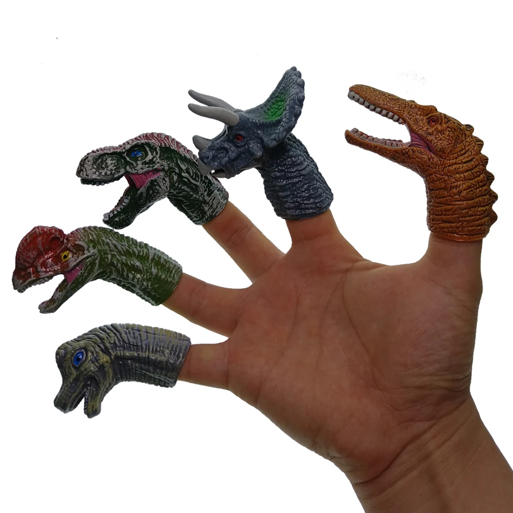 5pcs Mini Cartoon Realistic Dragon Dinosaur Finger Puppets Set Role Playing Toy Kids Tell Story Prop for Children