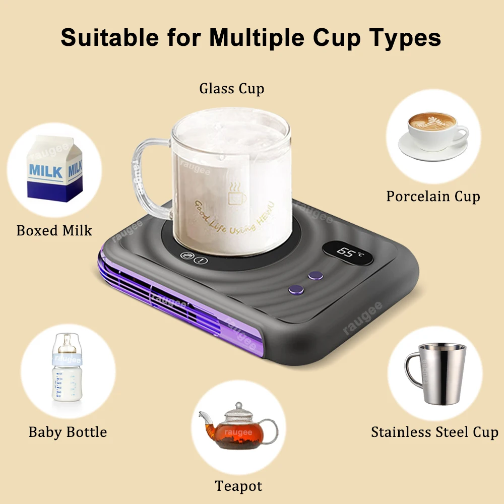 Mini scaldatazze scaldatazze 2 in 1 scaldatazze 220V scaldatazze elettrico 3 temperature 75 ℃   Riscaldatori per tazze d'acqua per tè al latte, cuscino riscaldante da scrivania