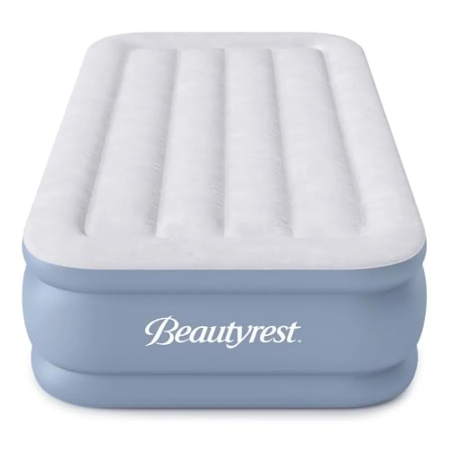 Air mattress for guest rooms and camping: puncture-resistant vinyl, black, vertical beam construction with edge support and ext